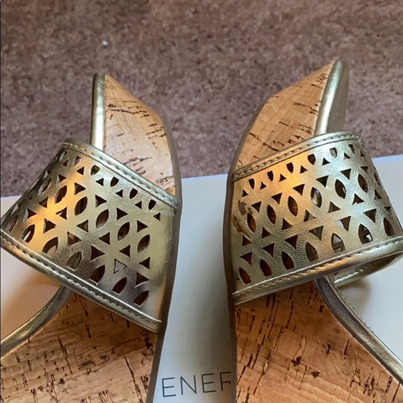 BCBGeneration Pippi Gold Strap Platform Cork Wedge - Picture 6 of 13